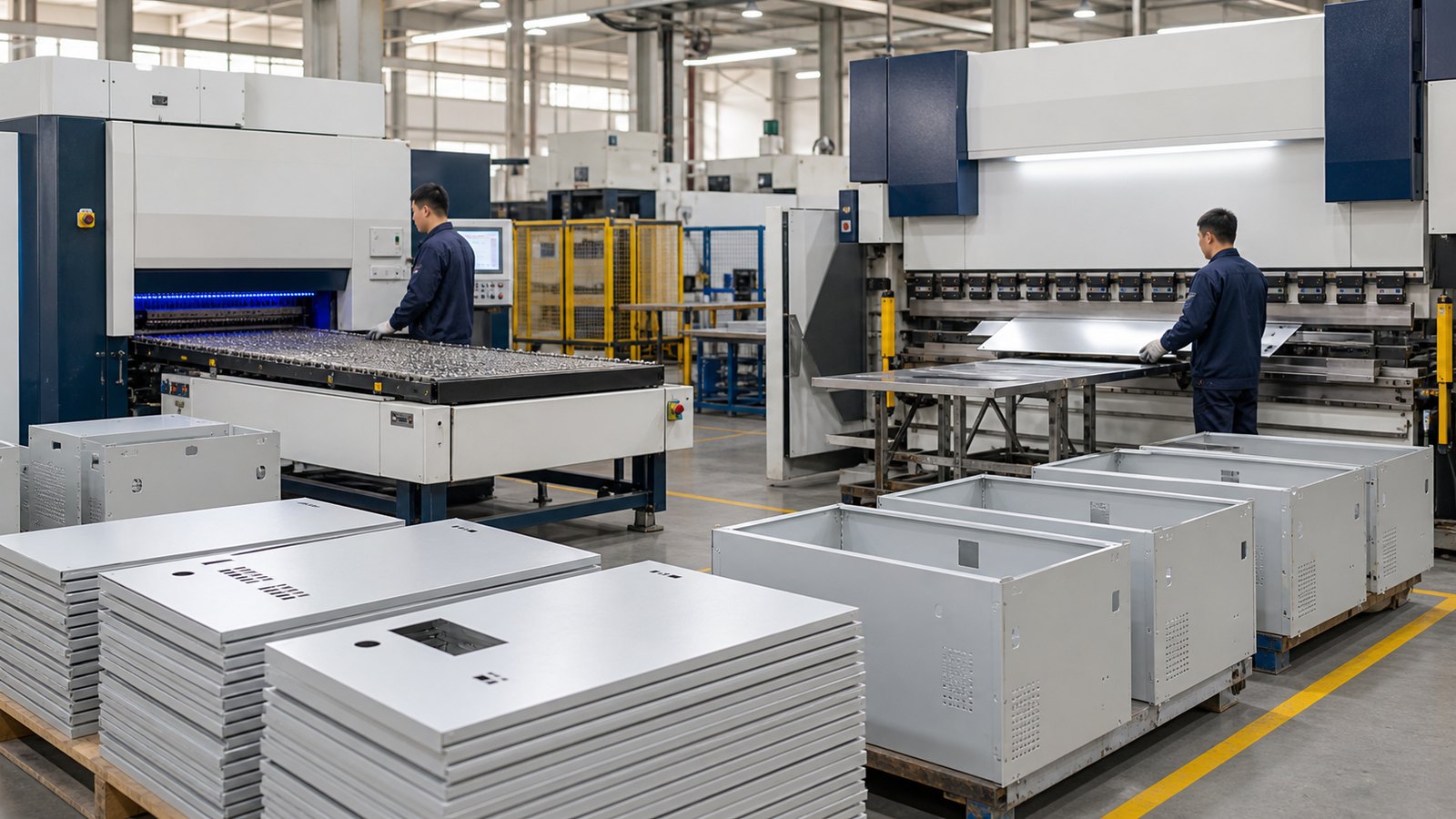 Electrical cabinet sheet metal production route with deburring folding and welding preparation