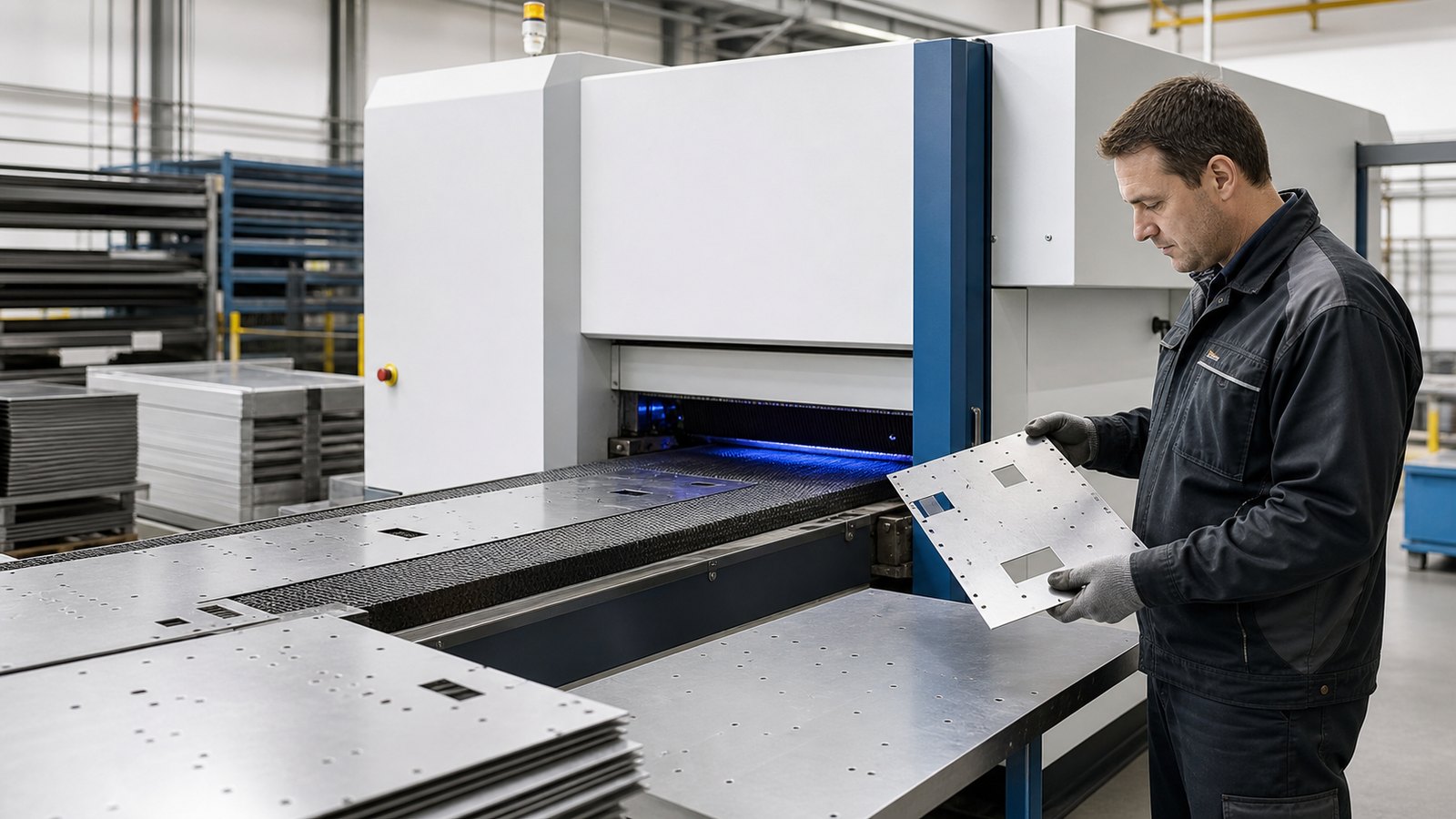 Automatic sheet metal deburring and edge rounding machine processing laser cut metal parts